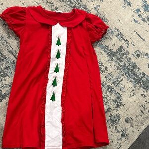 Red Dress with Christmas Tree Design